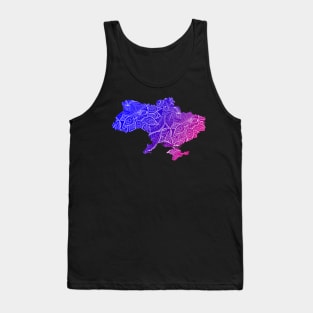 Colorful mandala art map of Ukraine with text in blue and violet Tank Top